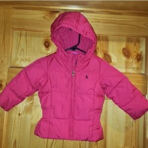 Ralph Lauren Hot Pink Hooded Puffer Jacket - Girls